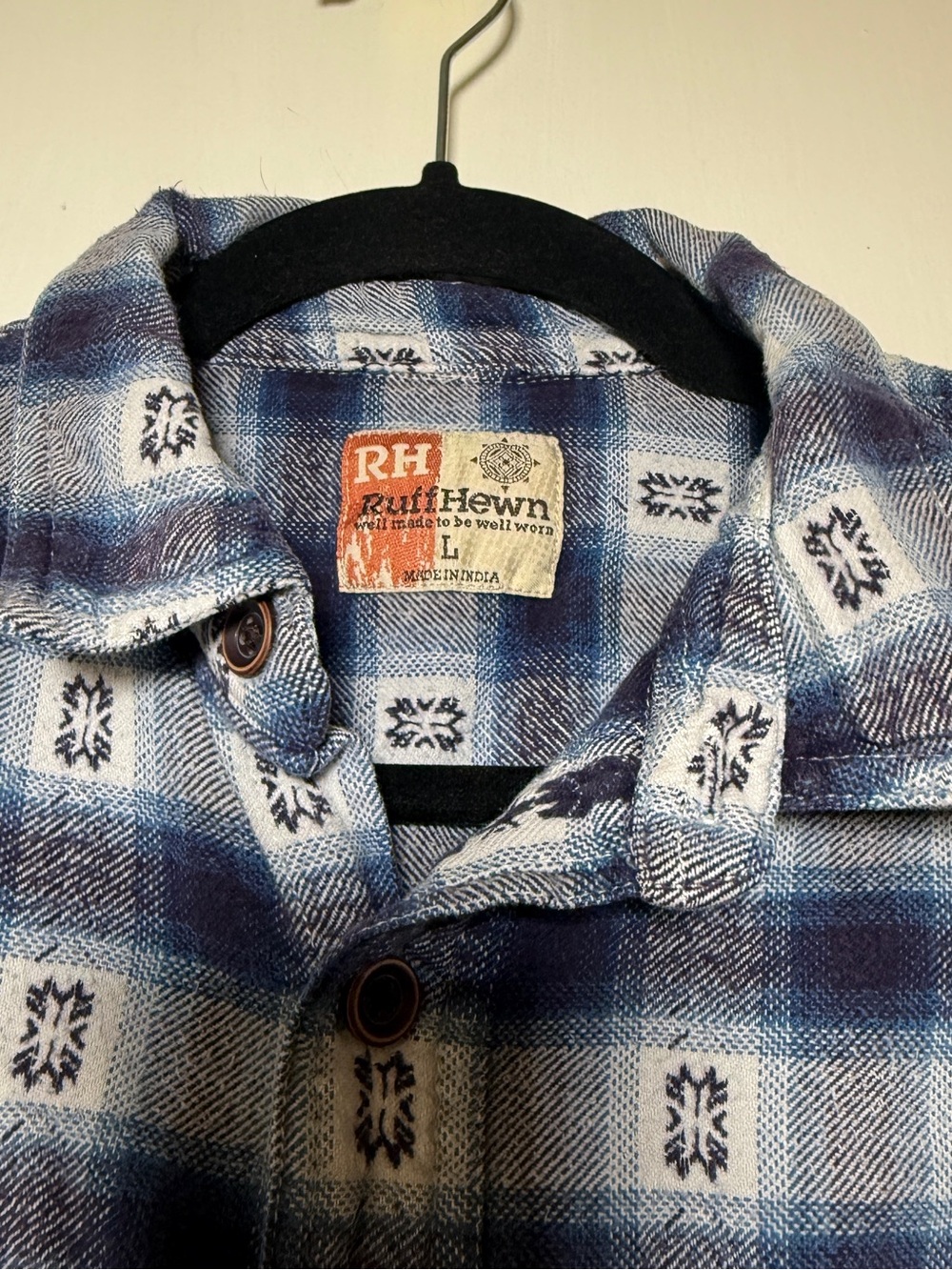 Ruff Hewn Men's Blue Plaid Button-Up Shirt Large